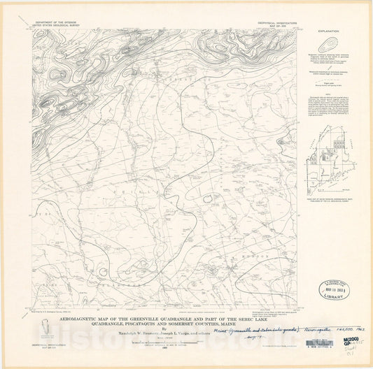 Map : Aeromagnetic map of the Greenville quadrangle and part of the Sebec Lake quadrangle, Piscataquis and Somerset Counties, Maine, 1963 Cartography Wall Art :
