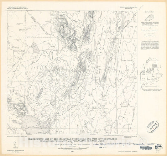 Map : Aeromagnetic map of the Stacyville quadrangle and part of the Katahdin quadrangle, Penobscot and Piscataquis Counties, Maine, 1963 Cartography Wall Art :