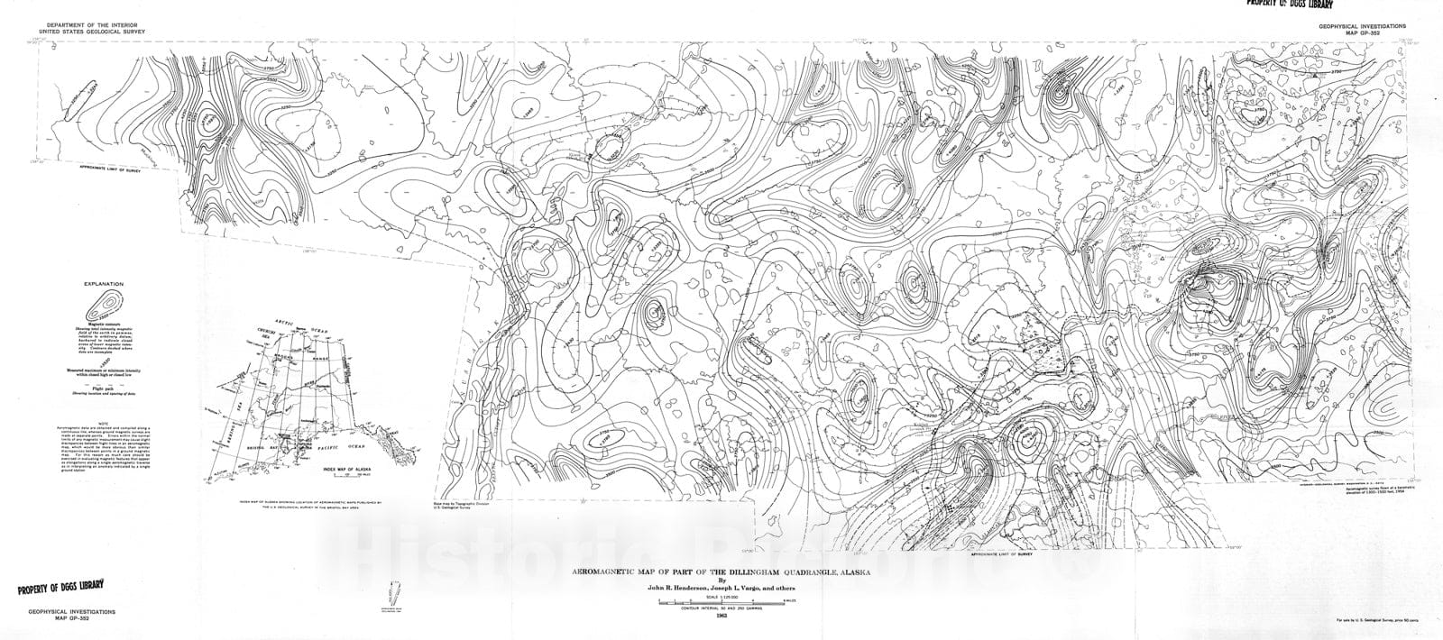 Map : Aeromagnetic map of part of the Dillingham quadrangle, Alaska, 1963 Cartography Wall Art :
