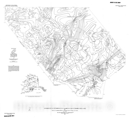 Map : Aeromagnetic map of parts of the Ugashik and Karluk quadrangles, Alaska, 1963 Cartography Wall Art :