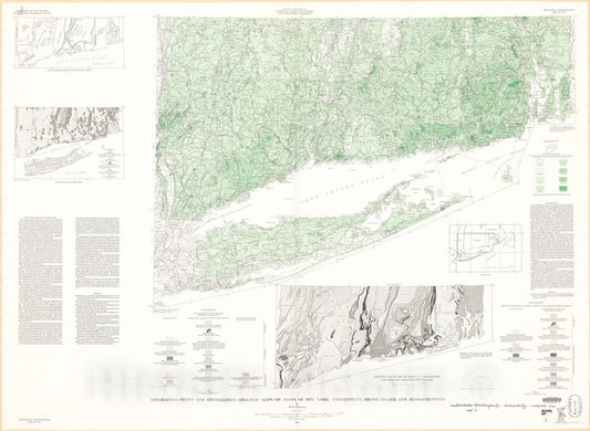 Map : Aeroradioactivity and generalized geologic maps of parts of New York, Connecticut, Rhode Island and Massachusetts, 1966 Cartography Wall Art :