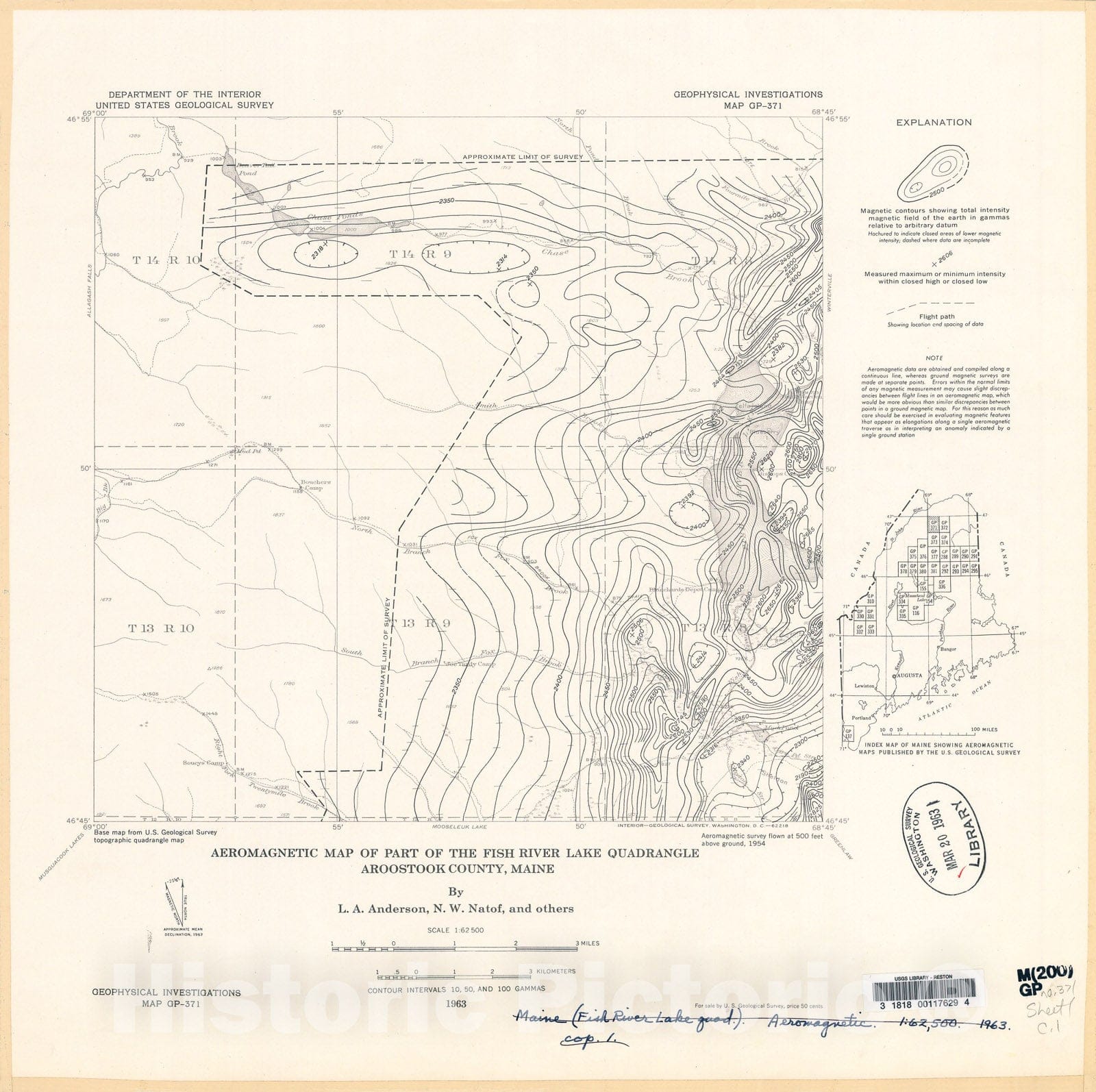Map : Aeromagnetic map of part of the Fish River Lake quadrangle, Aroostook County, Maine, 1963 Cartography Wall Art :