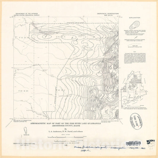 Map : Aeromagnetic map of part of the Fish River Lake quadrangle, Aroostook County, Maine, 1963 Cartography Wall Art :