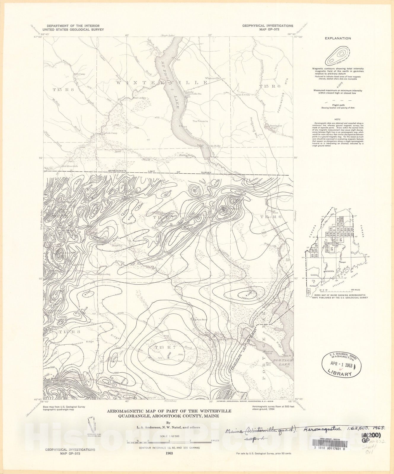 Map : Aeromagnetic map of part of the Winterville quadrangle, Aroostook County, Maine, 1963 Cartography Wall Art :
