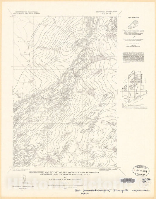 Map : Aeromagnetic map of part of the Mooseleuk Lake quadrangle, Aroostook and Piscataquis Counties, Maine, 1963 Cartography Wall Art :