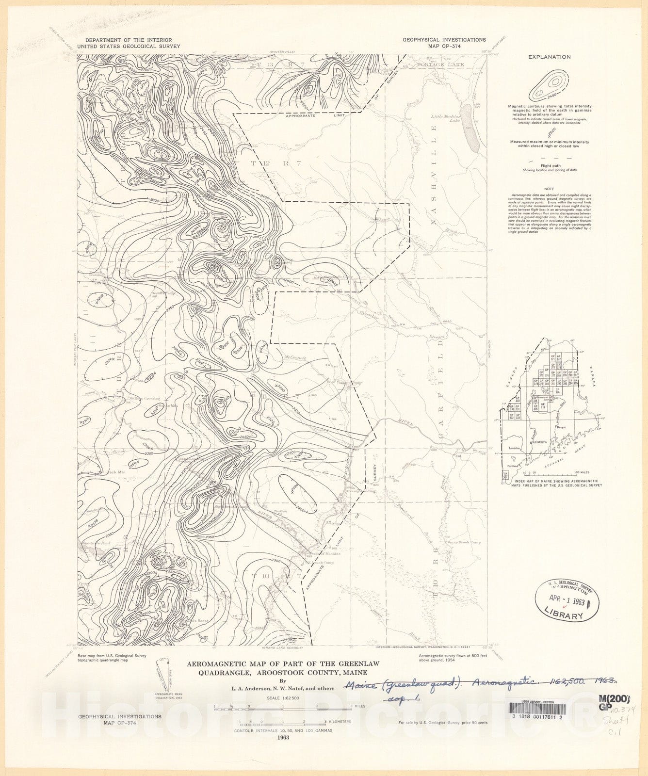 Map : Aeromagnetic map of part of the Greenlaw quadrangle, Aroostook County, Maine, 1963 Cartography Wall Art :