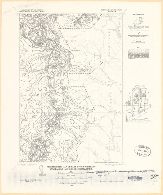 Map : Aeromagnetic map of part of the Greenlaw quadrangle, Aroostook County, Maine, 1963 Cartography Wall Art :
