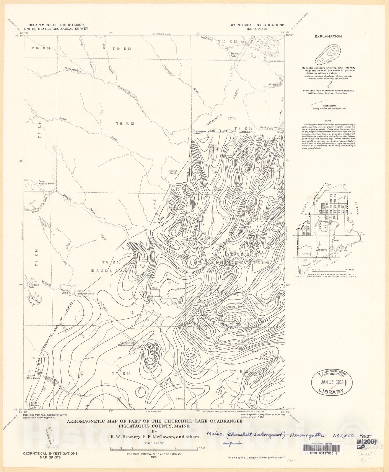 Map : Aeromagnetic map of part of the Churchill Lake quadrangle, Piscataquis County, Maine, 1963 Cartography Wall Art :