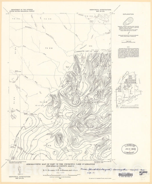 Map : Aeromagnetic map of part of the Churchill Lake quadrangle, Piscataquis County, Maine, 1963 Cartography Wall Art :