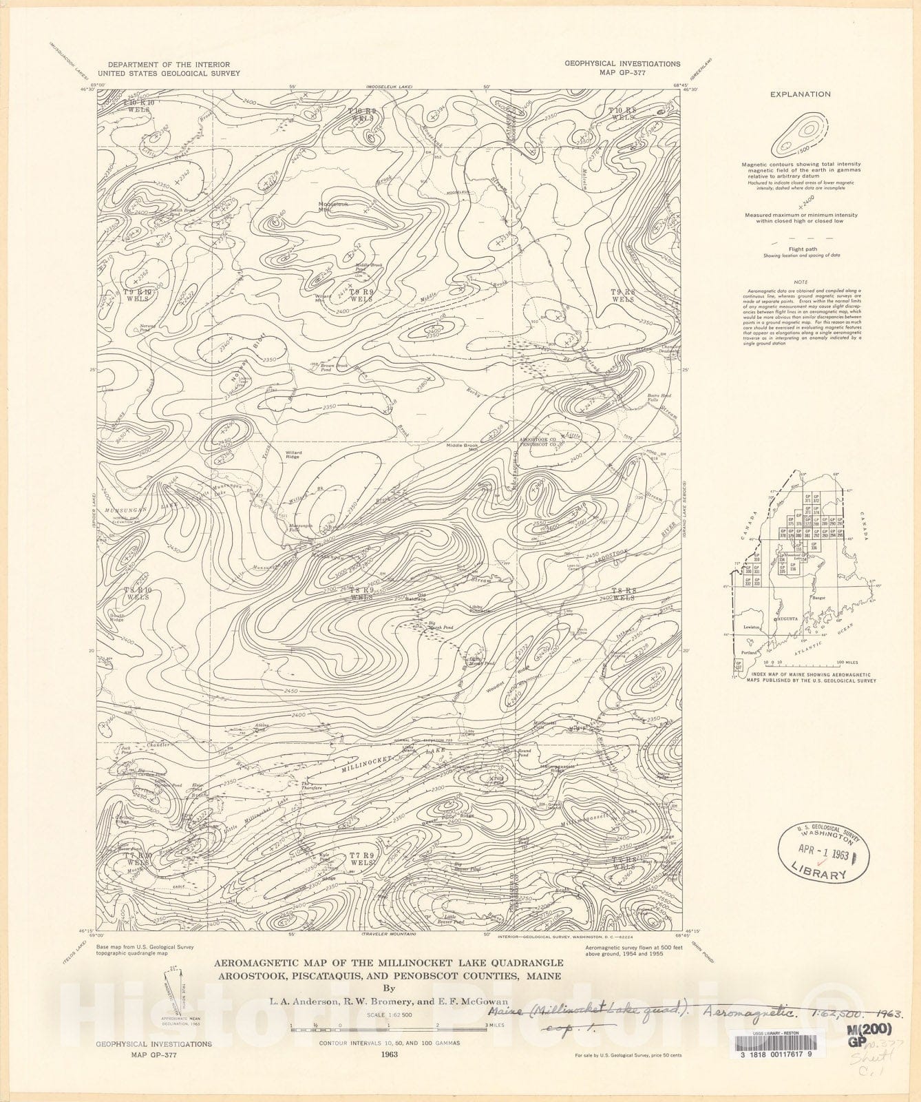 Map : Aeromagnetic map of the Millinocket Lake quadrangle, Aroostook, Piscataquis, and Penobscot Counties, Maine, 1963 Cartography Wall Art :