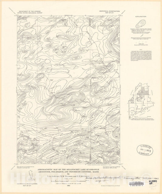 Map : Aeromagnetic map of the Millinocket Lake quadrangle, Aroostook, Piscataquis, and Penobscot Counties, Maine, 1963 Cartography Wall Art :