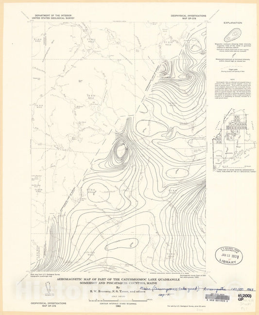 Map : Aeromagnetic map of part of the Caucomgomoc Lake quadrangle, Somerset and Piscataquis Counties, Maine, 1963 Cartography Wall Art :