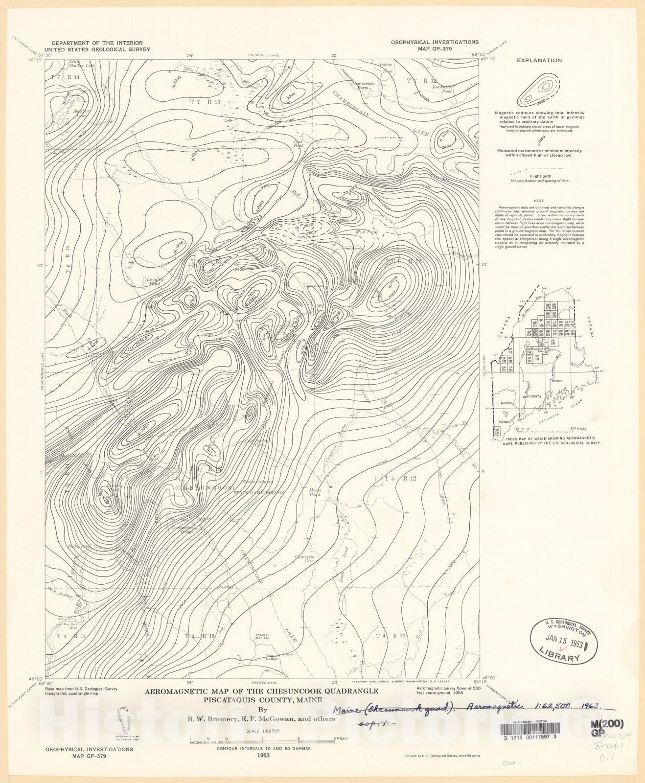Map : Aeromagnetic map of the Chesuncook quadrangle, Piscataquis County, Maine, 1963 Cartography Wall Art :
