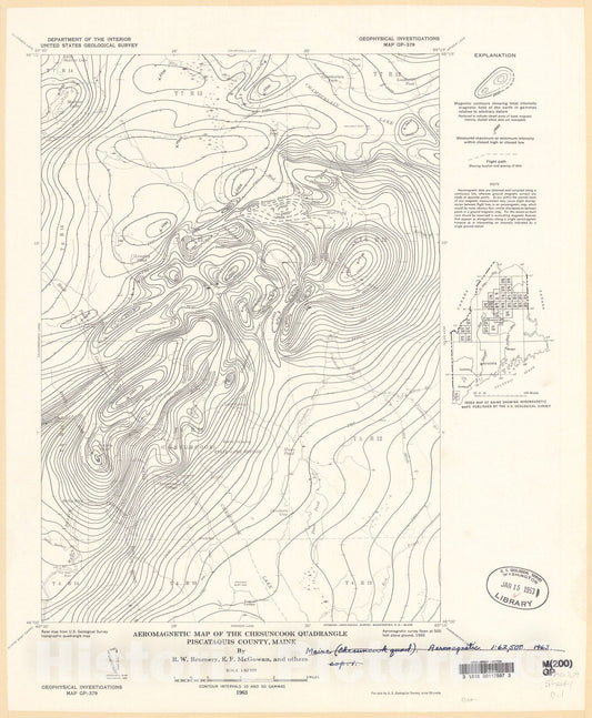 Map : Aeromagnetic map of the Chesuncook quadrangle, Piscataquis County, Maine, 1963 Cartography Wall Art :