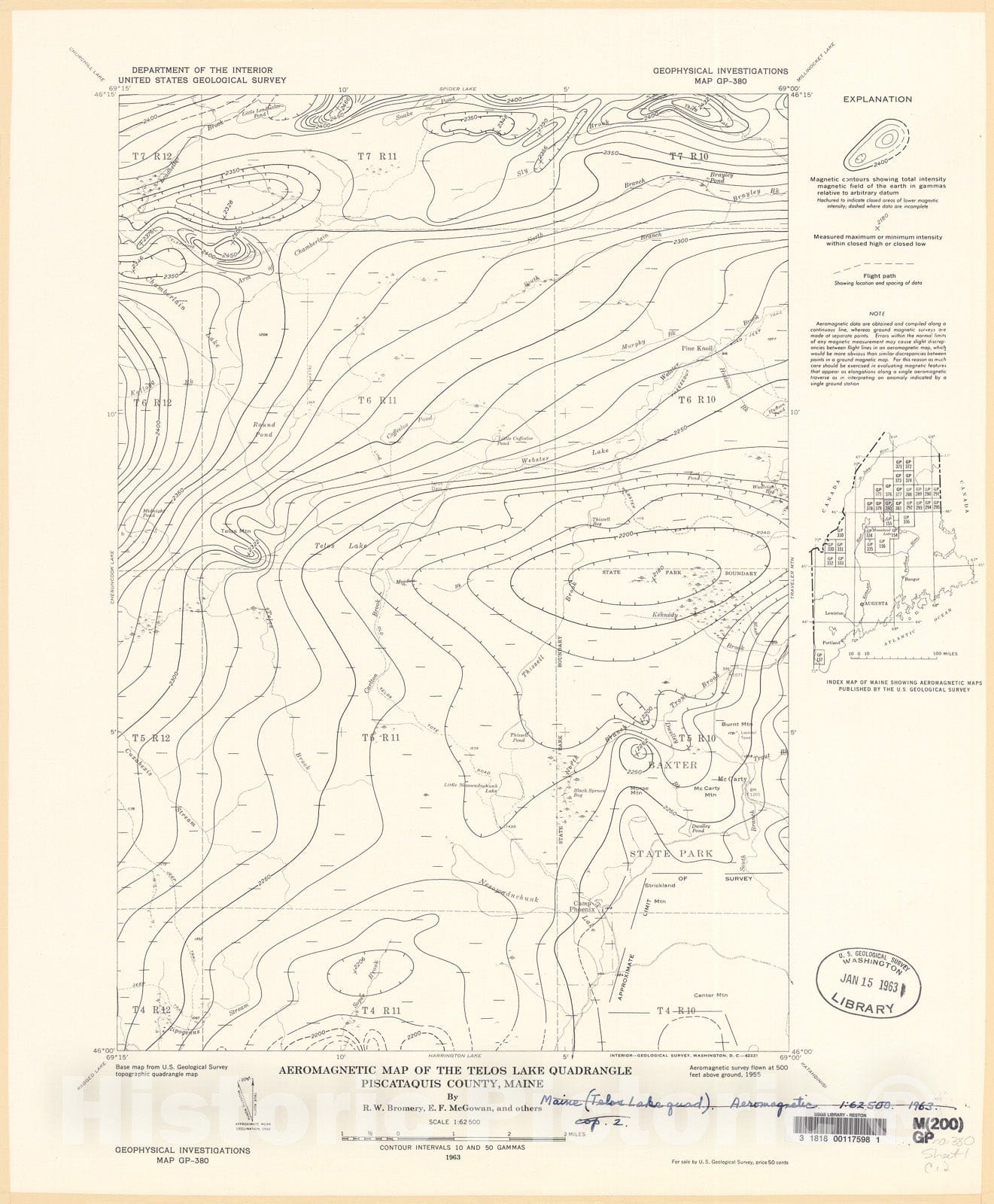 Map : Aeromagnetic map of the Telos Lake quadrangle, Piscataquis County, Maine, 1963 Cartography Wall Art :