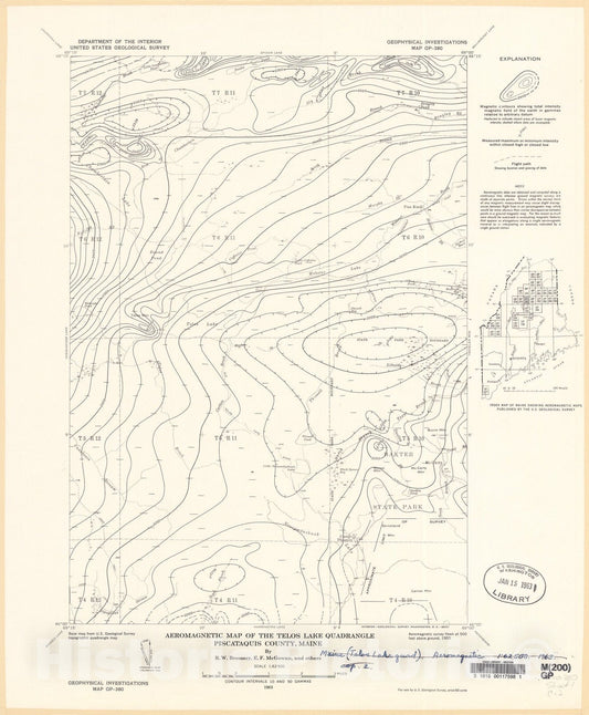 Map : Aeromagnetic map of the Telos Lake quadrangle, Piscataquis County, Maine, 1963 Cartography Wall Art :