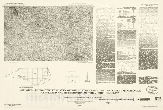 Map : Airborne-radioactivity survey of the northern part of the Shelby quadrangle, Cleveland and Rutherford Counties, North Carolina, 1962 Cartography Wall Art :