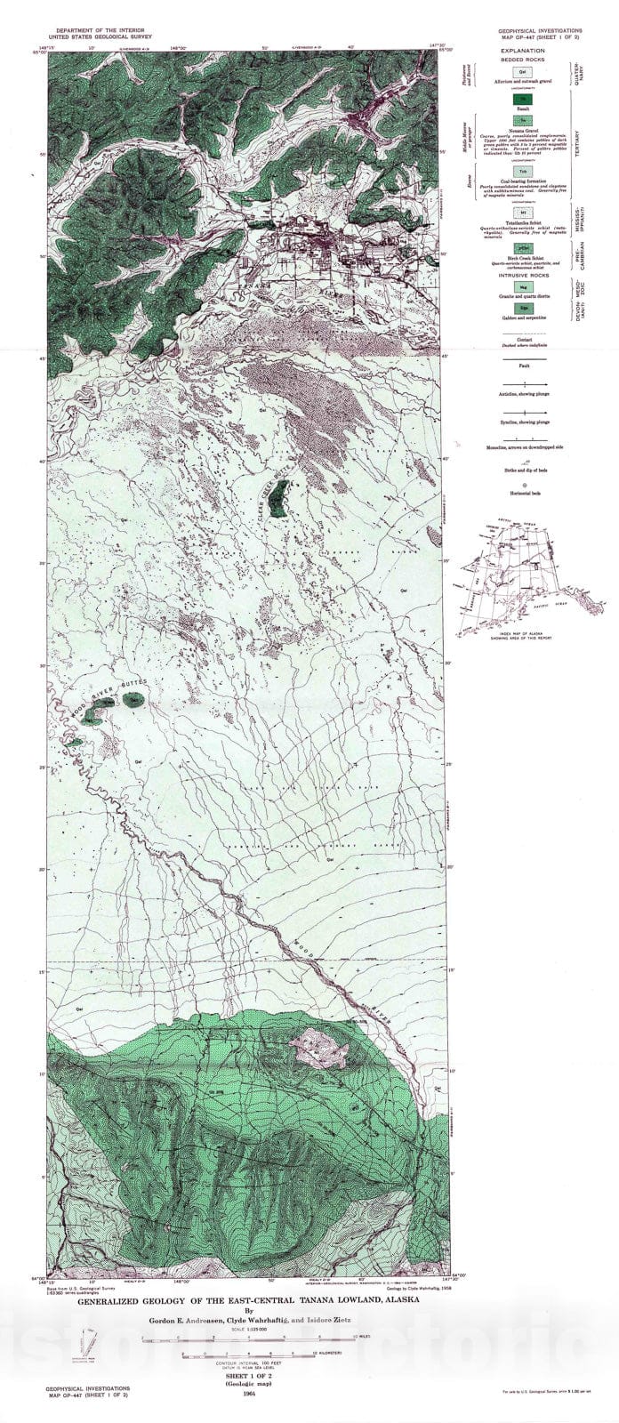 Map : Aeromagnetic reconnaissance of the east-central Tanana lowland, Alaska, 1964 Cartography Wall Art :