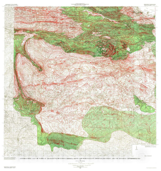 Map : Aeromagnetic map of parts of Marquette, Dickinson, Baraga, Alger, and Schoolcraft Counties, Michigan, and its geologic interpretation, 1965 Cartography Wall Art :