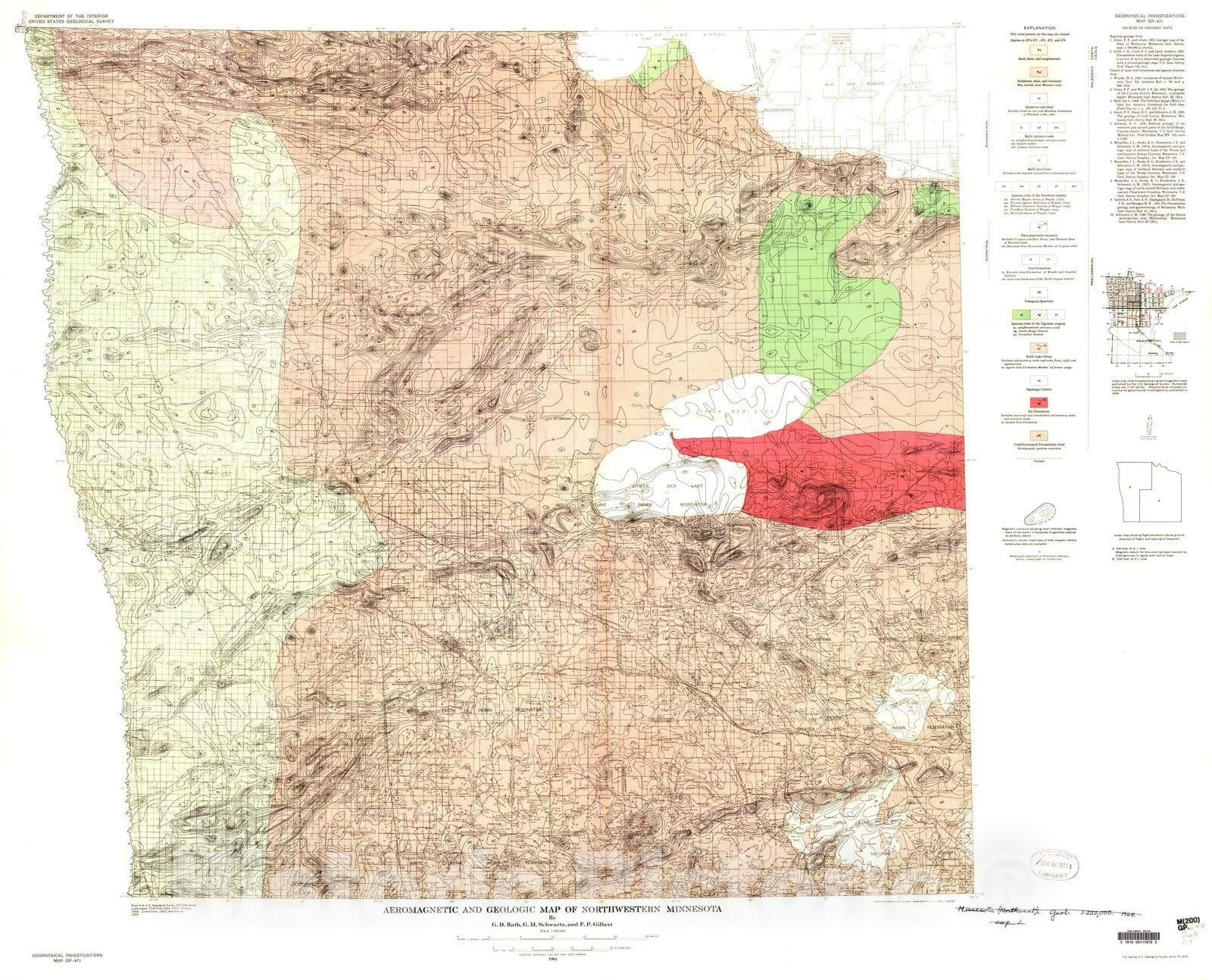 Map : Aeromagnetic and geologic map of northwestern Minnesota, 1964 Cartography Wall Art :