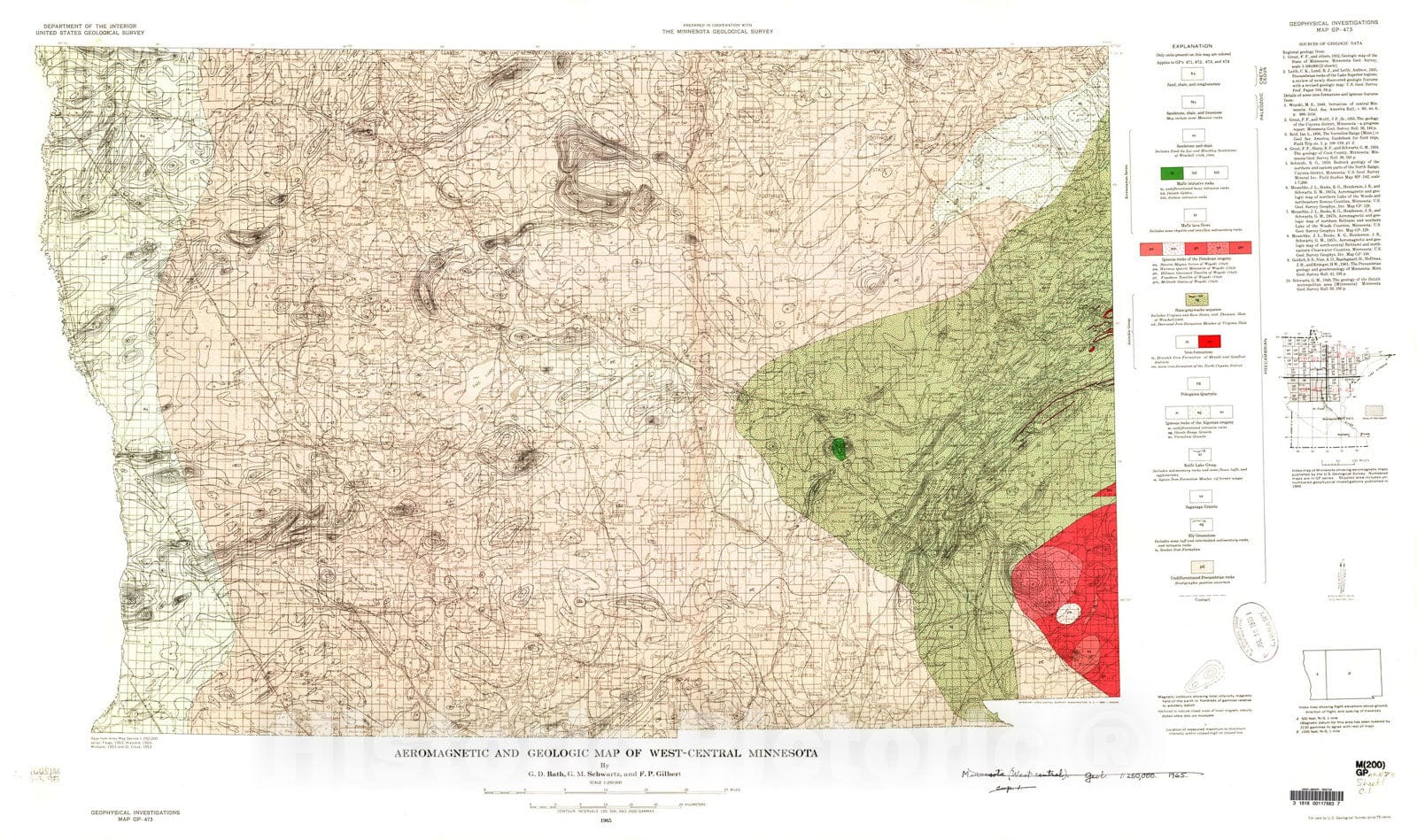 Map : Aeromagnetic and geologic map of west-central Minnesota, 1965 Cartography Wall Art :