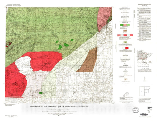Map : Aeromagnetic and geologic map of east-central Minnesota, 1964 Cartography Wall Art :