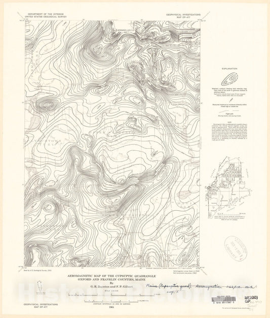 Map : Aeromagnetic map of the Cupsuptic quadrangle, Oxford and Franklin Counties, Maine, 1964 Cartography Wall Art :