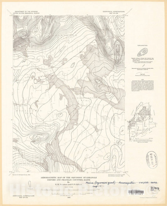 Map : Aeromagnetic map of the Oquossoc quadrangle, Oxford and Franklin Counties, Maine, 1964 Cartography Wall Art :