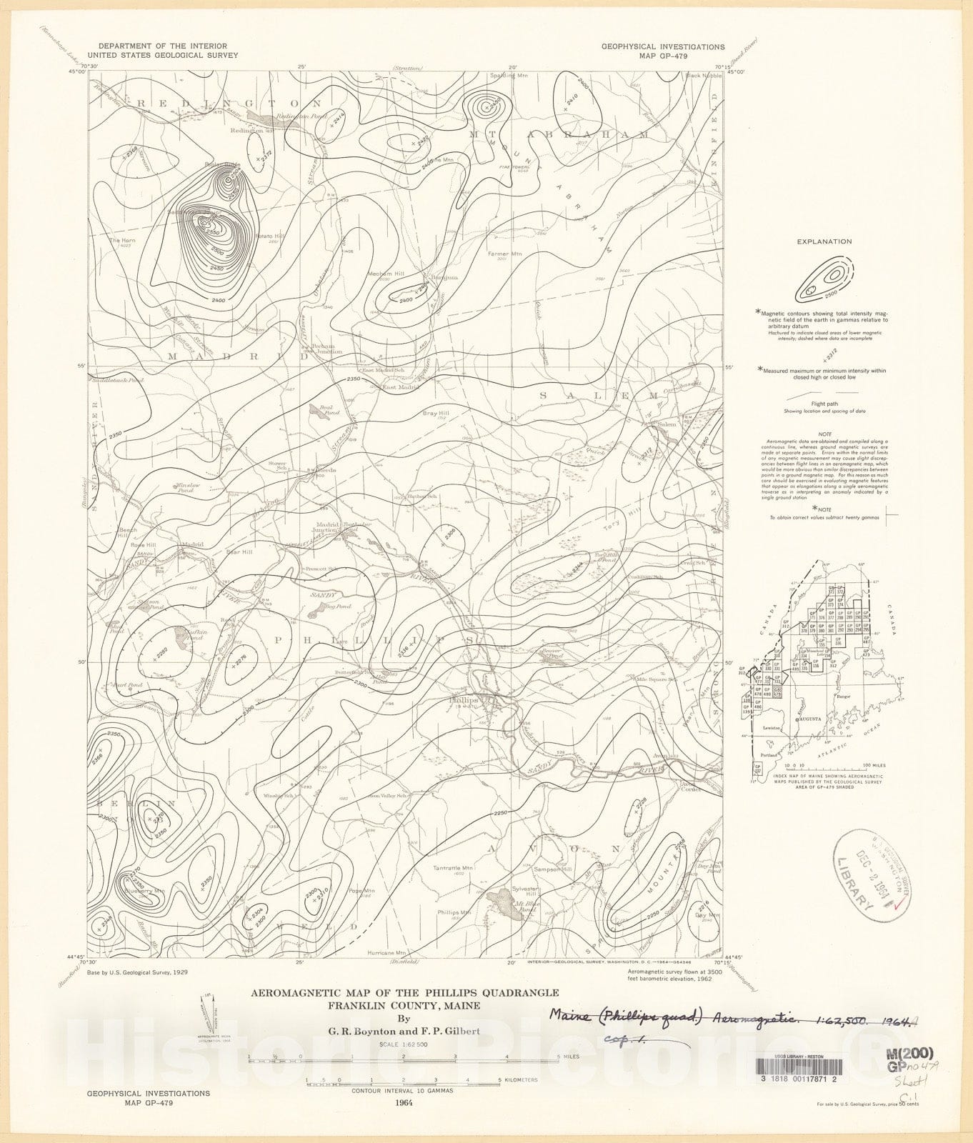 Map : Aeromagnetic map of the Phillips quadrangle, Franklin County, Maine, 1964 Cartography Wall Art :