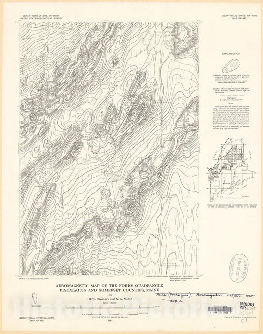 Map : Aeromagnetic map of the Forks quadrangle, Piscataquis and Somerset Counties, Maine, 1964 Cartography Wall Art :