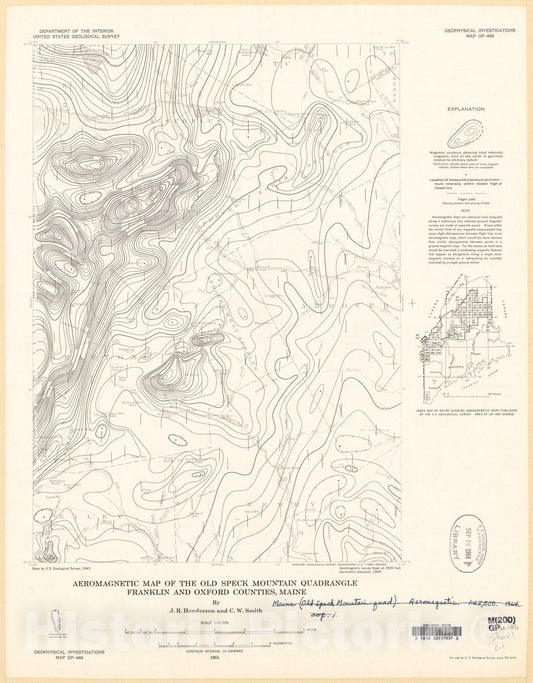 Map : Aeromagnetic map of the Old Speck Mountain quadrangle, Franklin and Oxford Counties, Maine, 1964 Cartography Wall Art :