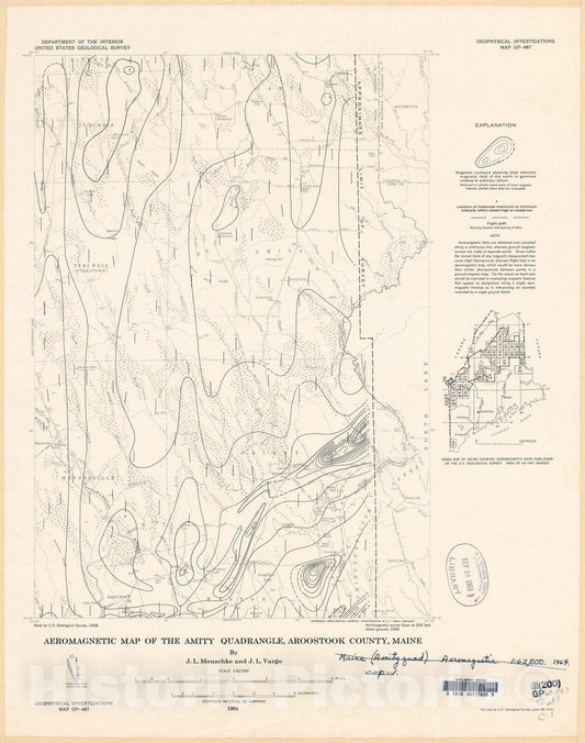 Map : Aeromagnetic map of the Amity quadrangle, Aroostook County, Maine, 1964 Cartography Wall Art :