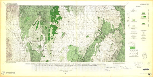 Map : Aeromagnetic, Bouguer gravity, and generalized geologic map of Toston and Radersburg quadrangles and part of the Devils Fence quad, 1965 Cartography Wall Art :