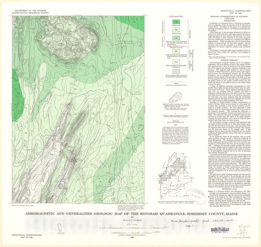 Map : Aeromagnetic and generalized geologic map of the Bingham quadrangle, Somerset County, Maine, 1965 Cartography Wall Art :