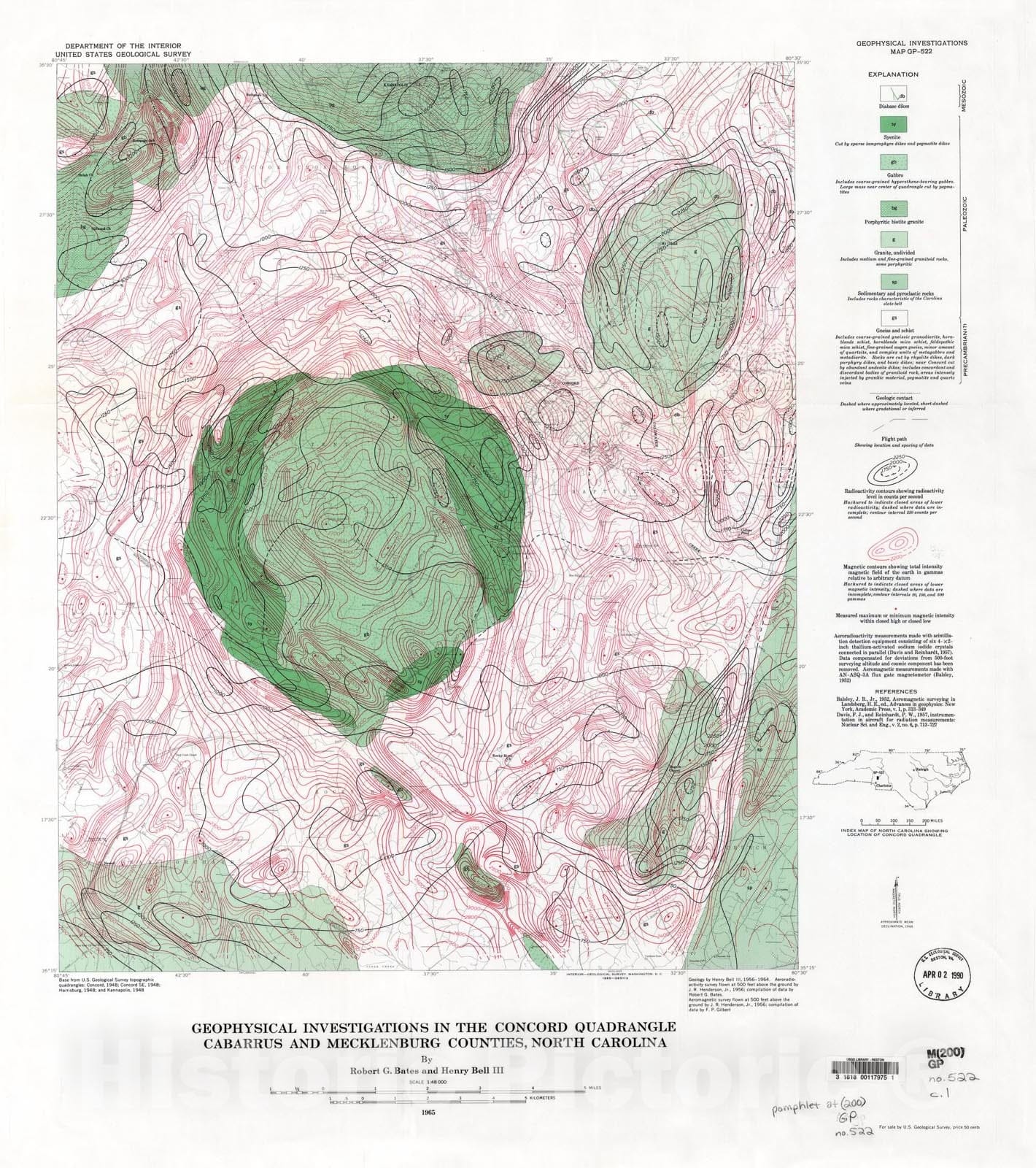 Map : Geophysical investigations in the Concord quadrangle, Cabarrus and Mecklenburg Counties, North Carolina, 1965 Cartography Wall Art :