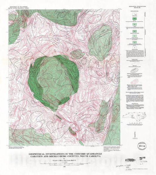 Map : Geophysical investigations in the Concord quadrangle, Cabarrus and Mecklenburg Counties, North Carolina, 1965 Cartography Wall Art :