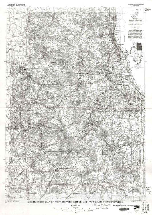Map : Aeromagnetic map of northeastern Illinois, and its geologic interpretation, 1965 Cartography Wall Art :