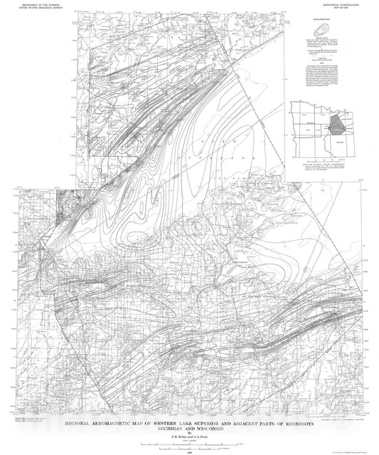Map : Regional aeromagnetic map of western Lake Superior and adjacent parts of Minnesota, Michigan, and Wisconsin, 1966 Cartography Wall Art :