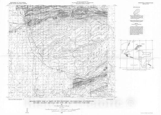 Map : Aeromagnetic map of parts of the Ironwood and Wakefield quadrangles, Gogebic County, Michigan and Iron and Vilas Counties, Wisconsin, 1966 Cartography Wall Art :