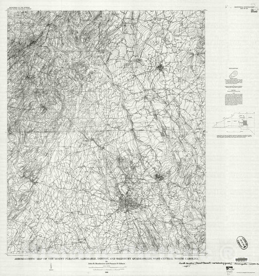 Map : Aeromagnetic map of the Mount Pleasant, Albemarle, Denton, and Salisbury quadrangles, west-central North Carolina, 1966 Cartography Wall Art :