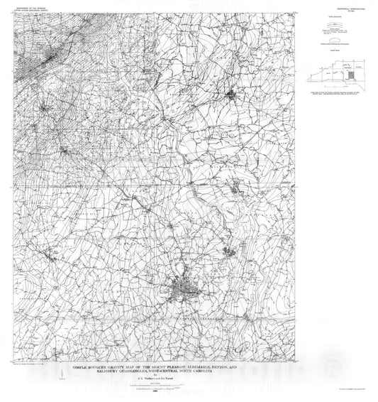 Map : Simple Bouguer gravity map of the Mount Pleasant, Albemarle, Denton, and Salisbury quadrangles, west-central North Carolina, 1966 Cartography Wall Art :