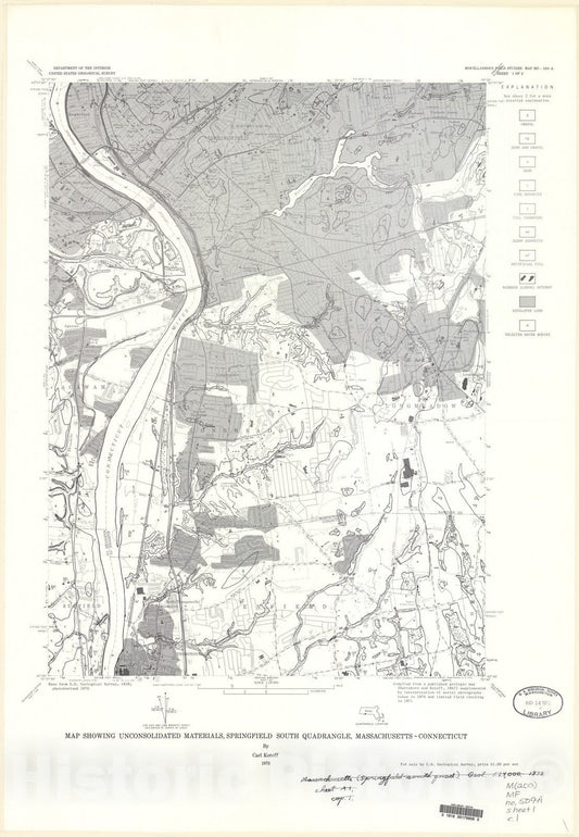 Map : Map showing unconsolidated materials, Springfield South quadrangle, Massachusetts-Connecticut, 1973 Cartography Wall Art :