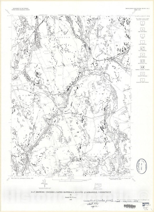 Map : Map showing unconsolidated materials, Moodus quadrangle, Connecticut, 1973 Cartography Wall Art :