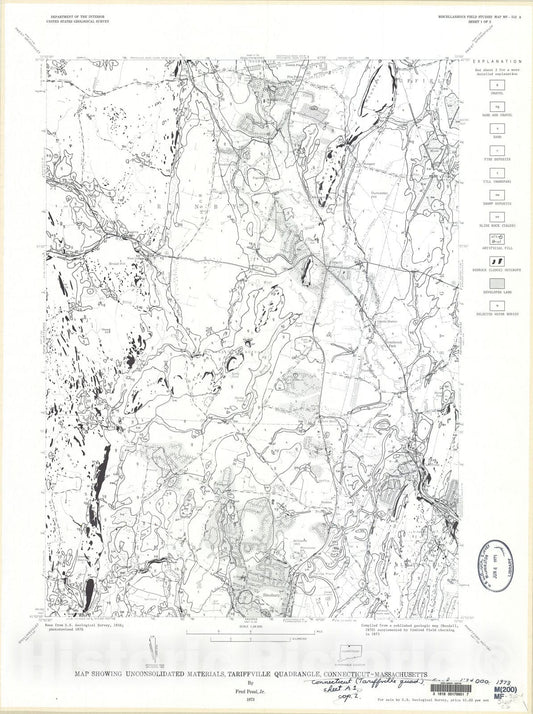 Map : Map showing unconsolidated materials, Tariffville quadrangle, Connecticut-Massachusetts, 1973 Cartography Wall Art :