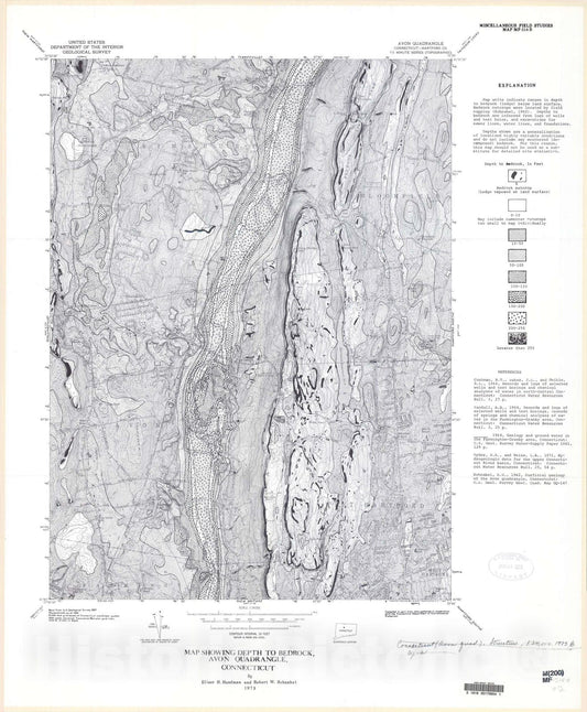 Map : Map showing depth to bedrock, Avon quadrangle, Connecticut, 1973 Cartography Wall Art :