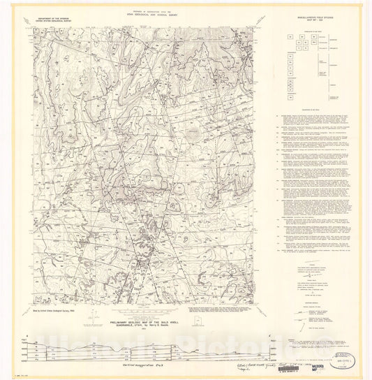 Map : Preliminary geologic map of the Bald Knoll quadrangle, Utah, 1973 Cartography Wall Art :