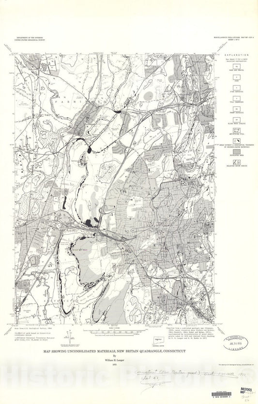 Map : Map showing unconsolidated materials, New Britain quadrangle, Connecticut, 1973 Cartography Wall Art :
