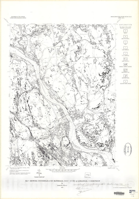 Map : Map showing unconsolidated materials, Deep River quadrangle, Connecticut, 1973 Cartography Wall Art :