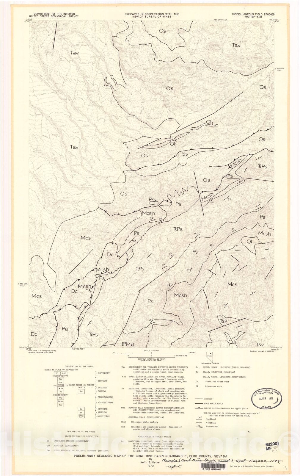 Map : Preliminary geologic map of the Coal Mine Basin quadrangle, Elko County, Nevada, 1973 Cartography Wall Art :