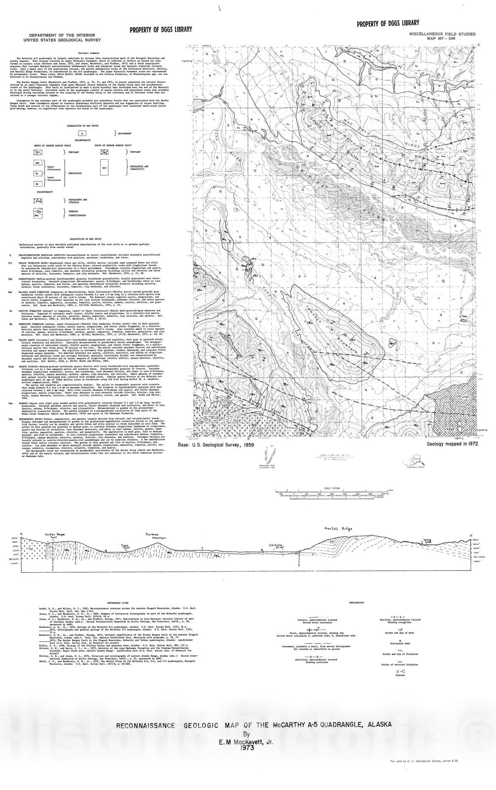 Map : Reconnaissance geologic map of the McCarthy A-5 quadrangle, Alaska, 1973 Cartography Wall Art :